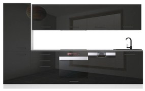 Kuchynská linka Belini Premium Full Version 300 cm čierny lesk s pracovnou doskou ROSE
