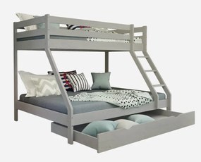 Detská poschodová posteľ z masívu s rozšíreným spodným lôžkom DENIS - 200x90/140 cm - šedá