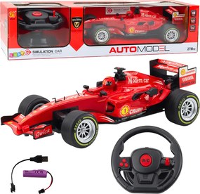 LEAN Toys Diaľkovo ovládané pretekárske auto RC s volantom, svetlami a zvukmi, mierka 1:12, červené