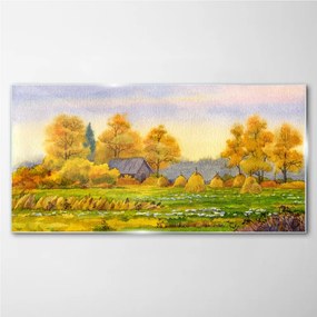 Skleneny obraz Jesenné maľba dediny