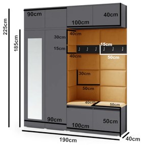 Predsieňová zostava NEMI 16, 190x225x40, grafit/trinity 01