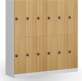 Šatníková skrinka S1 s úložnými boxmi, 6 boxov, 1850 x 900 x 500 mm, zámok s čítačkou RFID kariet, laminované dvere, buk