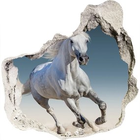 Nálepka 3D diera na stenu Biely kôň v trysku nd-p-95257889