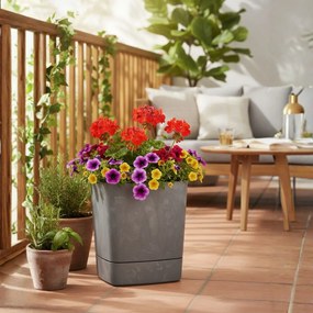 PLASTOVÝ KVETINÁČ CUBI 34X36,5 CM IMITÁCIA BETÓNU SIVÁ