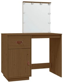 vidaXL Toaletný stolík s LED medový 95x50x133,5 cm borovicový masív