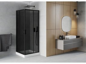 Mexen Rio, štvorcový sprchovací kút s posuvnými dverami 70(dvere) x 70(dvere) x 190 cm, 6mm šedé sklo, čierny profil + biela sprchová vanička RIO, 860-070-070-70-40-4510