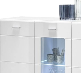 Vysoká komoda s presklením Enrique, biela lesk