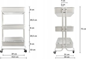 Kovový kuchyňský vozík SERVANT 75 cm bílý