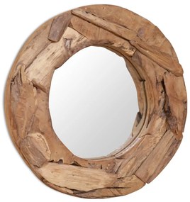 vidaXL Dekoratívne zrkadlo z teakového dreva, 60 cm, okrúhle