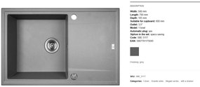 Laveo Megalo, 1-komorový granitový drez 780x500x185 mm, šedá, LAV-SBE_511T