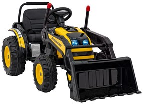 Batériový bager-traktor pre deti žltý + pohyblivé rameno lyžice + diaľkové ovládanie + pomalý štart + FM rádio + LED