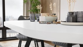 Mazzoni EXPANSO Biely mat / čierne nohy - OVÁLNY ROZKLADACÍ STÔL 160-360 cm PRE 16-18 OSÔB