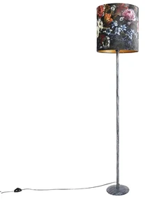 Vintage stojaca lampa staroružová tienidlo s kvetinovým vzorom 40 cm - Simplo