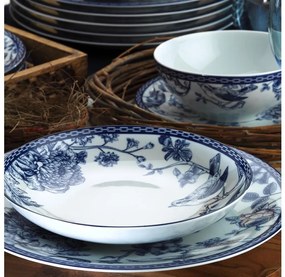 24-dielna jedálenská súprava, biela/modrá, porcelán