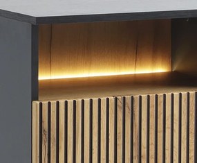 Nočný stolík Sento, čierna/dub wotan, s osvetlením