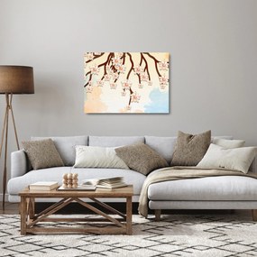 Sklenený obraz - Kvety na vetvách, farebné (70x50 cm)