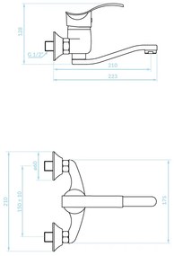 Kuchinox Argo, nástenná umývadlová batéria L-210, chrómová, LAV-BKA_050D