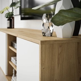 TV STOLÍK ALWIN DUB ARTISAN BIELY NA NOŽIČKÁCH 156 cm