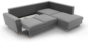 Svetlosivá zamatová rozkladacia/s úložným priestorom rohová pohovka (pravý roh/do L) Kyoto – Cosmopolitan Design