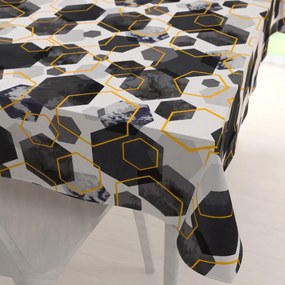 Biante Bavlnený obdĺžnikový obrus Sandra SA-568 Sivo-modrofialové mramorové hexagóny na bielom 100x140 cm