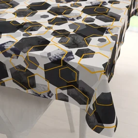 Biante Bavlnený obdĺžnikový obrus Sandra SA-568 Sivo-modrofialové mramorové hexagóny na bielom 100x160 cm