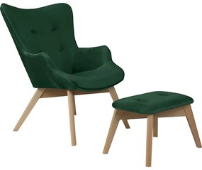 Tmavozelené zamatové kreslo s podnožkou Niko – Ropez