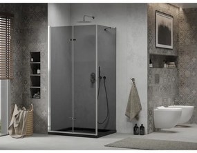 Mexen Lima, sprchový kút so skladacími dverami 100 (dvere) x 90 (stena) cm, 6mm šedé sklo, chrómový profil + slim sprchová vanička čierna + chrómový sifón, 856-100-090-01-40-4070