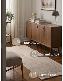 Ručne tkaný vlnený behúň vo svetlo prírodnej farbe 80x300 cm Eleni Natural White – Hanse Home