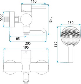 Rea Lungo, vaňová batéria s ručnou sprchovou súpravou, brúsená oceľ, REA-B8057