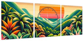 Obraz - Pestrofarebný západ slnka (s hodinami) (90x30 cm)