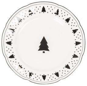 Krémový porcelánový dezertný tanierik so stromčekmi X-Mas Tree - Ø 20*1,5 cm