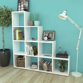 vidaXL Regál na knihy/policový regál v tvare schodov 142 cm, biely-