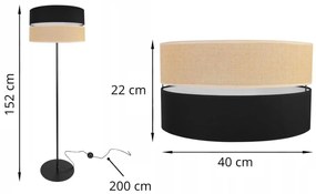 Stojacia lampa Juta, 1x jutové/čierne textilné tienidlo, o, b