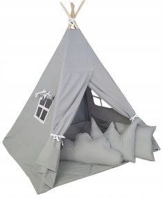 Detský teepee stan na hranie s podložkou a vankúšikmi ŠEDÝ