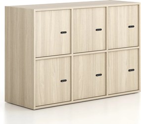 Kancelárska skriňa FRAME, nízka, 6x dvere, 1299 x 450 x 881 mm, mechanický kódový zámok, dub prírodný
