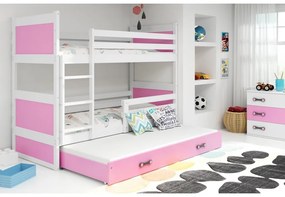 Detská poschodová posteľ s prístelkou RICO 3 | biela 90 x 200 cm Farba: biela/ružová