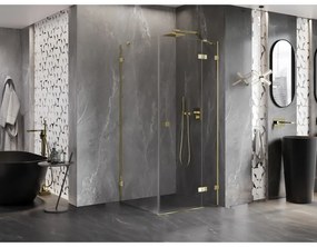 Mexen Lunar, výklopný sprchový kút pravý 90 x 90 cm, 8mm číre sklo, zlatý profil, 834-090-090-50-00-P