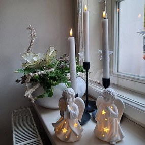 DECOLED Keramický anjel s hviezdou v ruke, 9,3 x 7,6 x 14,9 cm, teplá biela, 3xLR44