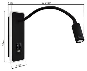 Nástenné LED svietidlo Base, 1x LED 8+2w, 4000k, b, vypínač