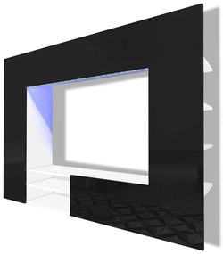 vidaXL Čierne zábavné centrum/TV stena s vysokým leskom, LED, 169,2 cm