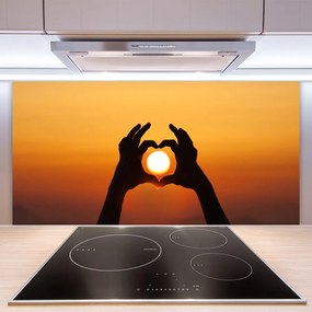 Sklenený obklad Do kuchyne Ruky srdce slnko láska 125x50 cm