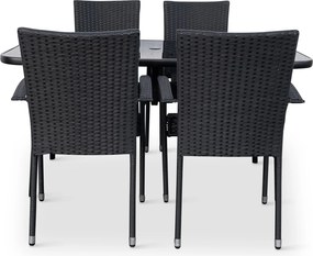 Noela Záhradný jedálenský set Klaudia čierny + 4x ratanová stolička Paris KD