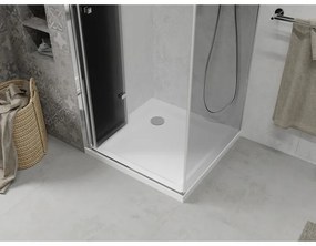 Mexen Lima, sprchový kút so skladacími dverami 80 (dvere) x 80 (stena) cm, 6mm šedé sklo, chrómový profil + slim sprchová vanička biela + chrómový sifón, 856-080-070-01-40-4010