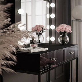 Kozmetický toaletný stolík so zrkadlom GWEN  čierny lesk + čierny podstavec