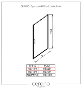 CERANO - Sprchové krídlové dvere Porte L/P - 8 mm - čierna matná, grafitové sklo - 80x195 cm, CER-CER-8050BD7248
