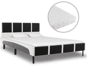 Posteľ s matracom, čierno biela, umelá koža 120x200 cm