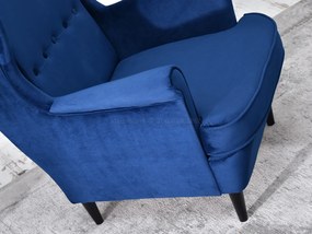 Kreslo ušiak Margis (tmavomodrá + orech). Akcia -20%. Vlastná spoľahlivá doprava až k Vám domov. 1136040