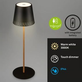 Brilo - LED stolná nabíjacia dotyková lampa KIKI LED/2,6W/5V IP44 2600 mAh čierna