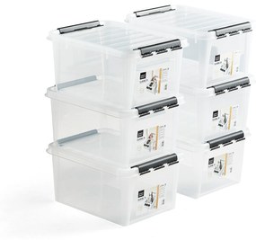 Plastový box s vekom LEE, 32 L, 6 ks, 500x390x260 mm, priehľadný