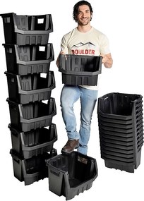 Prosperplast Dielenský úložný box so skosenou hranou HEAVY DUTY, čierny, 40 × 29 × 28 cm, M